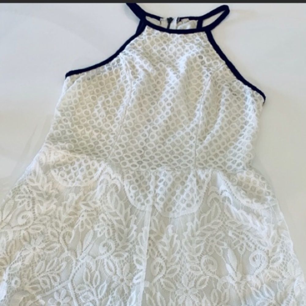 NWT White Lace Romper w/ Black Trim Sz Small